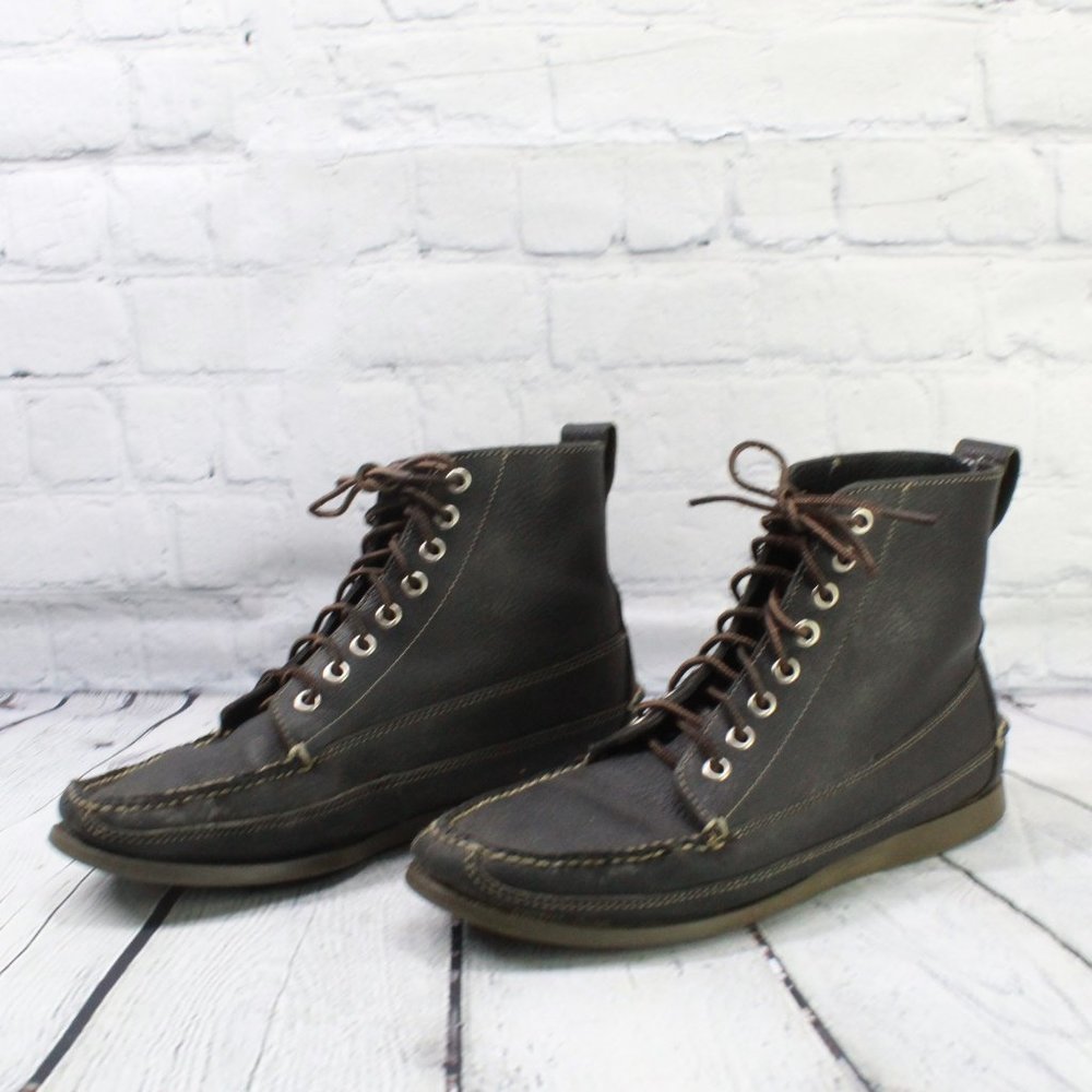 LL Bean Black Leather Lace-up Moc Toe Chukka Boots Size 7.5 M - Picture 2 of 9